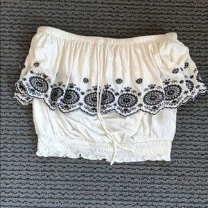 White Embroidered Tube Top